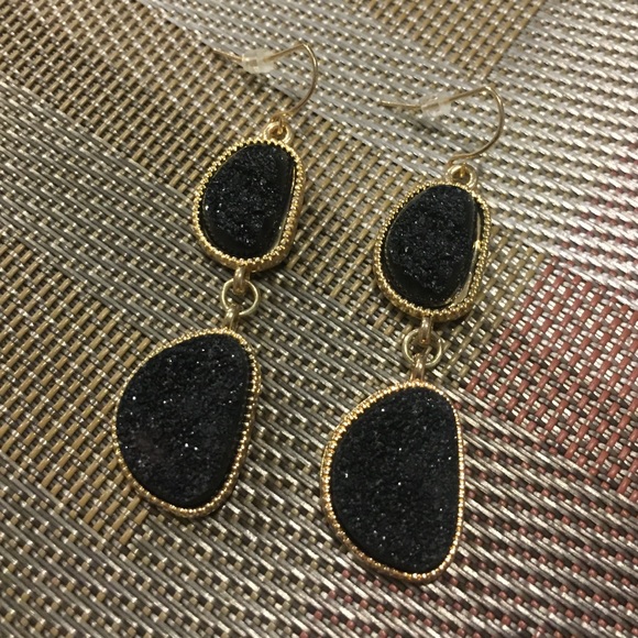 Jewelry - Black Druzy Teardrop Earrings